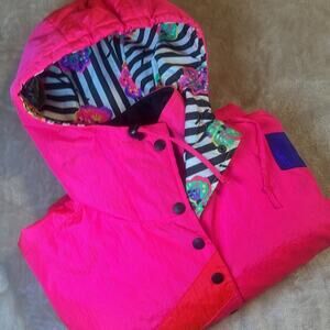 Vintage Obermeyer Jacket Neon Pink Color block Sport Ski 80s Retro Women's 12 :)